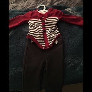 Onesie with bow tie and dress pants.